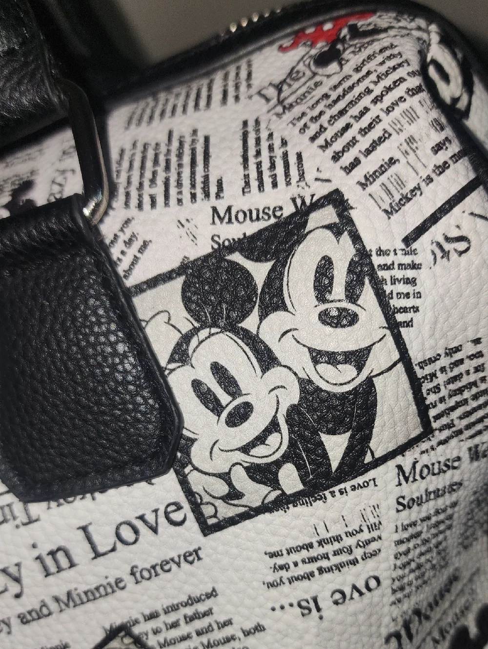 Mickey Minnie Newspaper Satchel Black White Crazy In Love Soulmate Disney Barrel